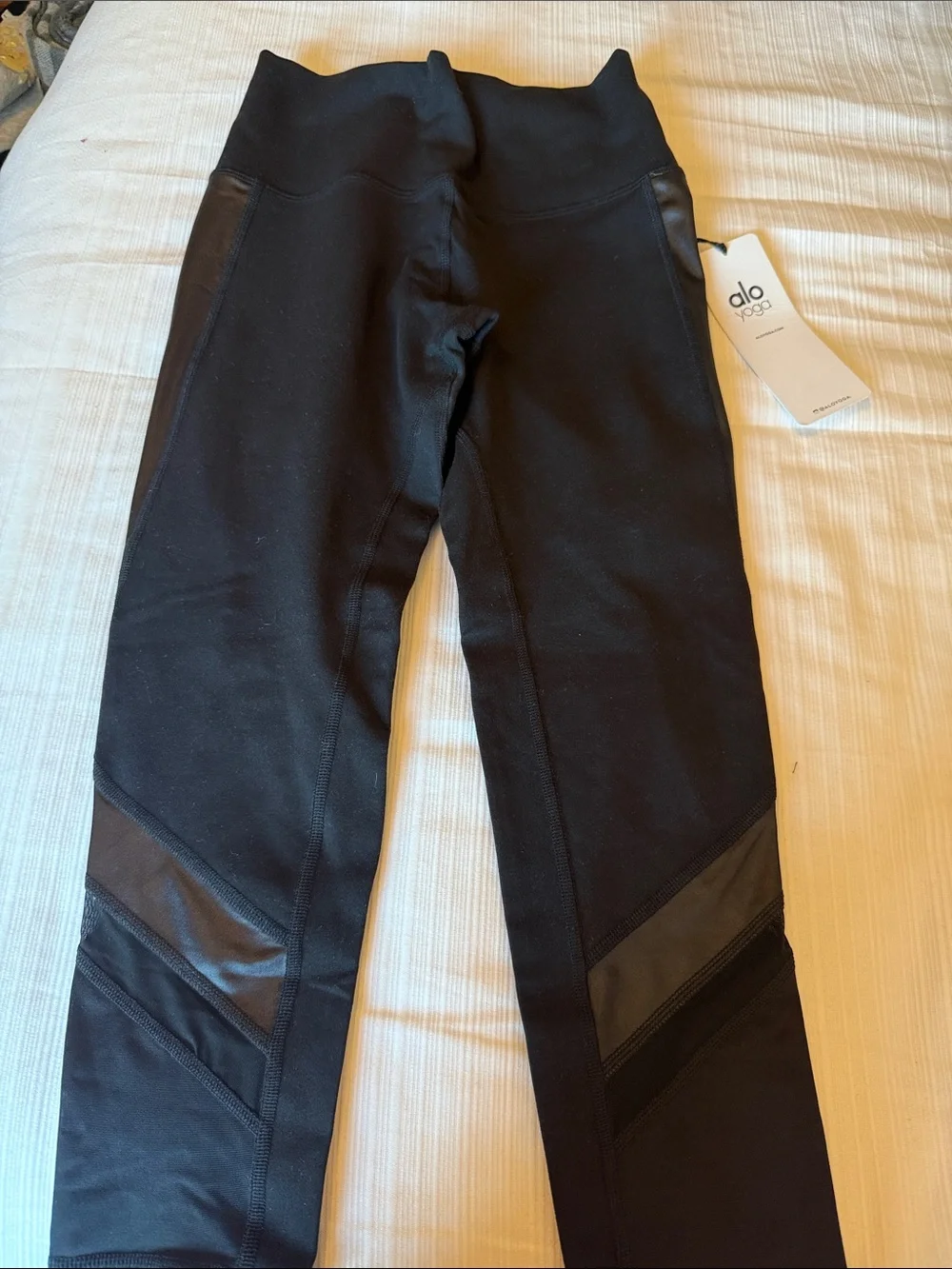 ALO Yoga Kids Black Performance Leggings with Mesh Insets
